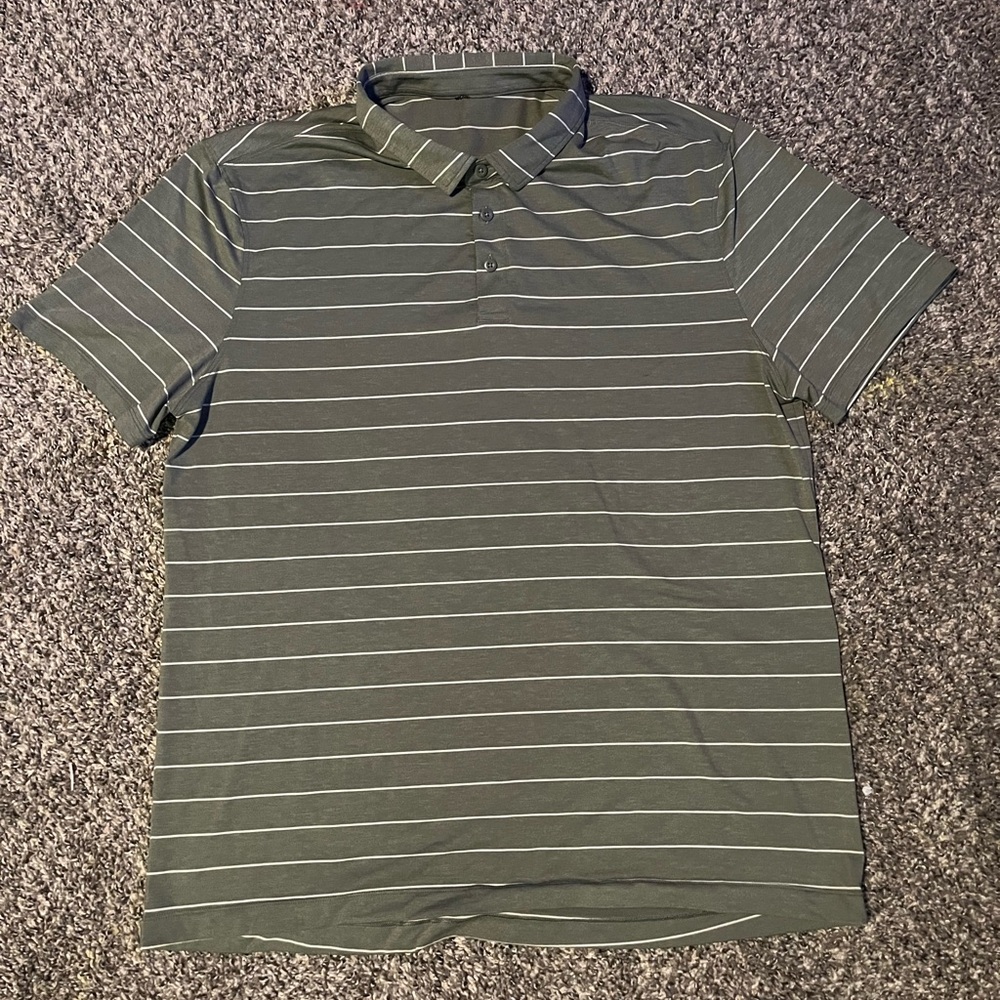 lululemon athletica Olive Green Striped Polo
